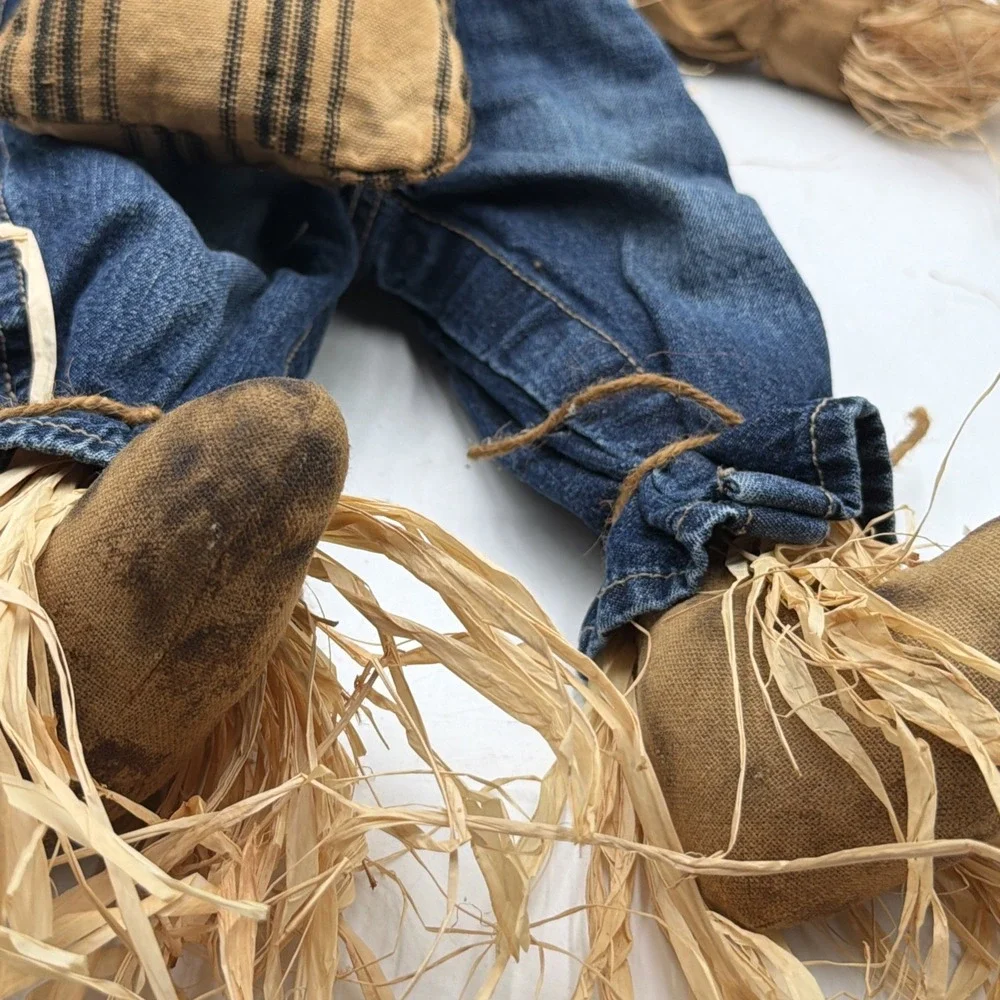 Vintage Primitive Handmade Grungy Scarecrow Doll Folk Art Fall Oshkosh Overalls